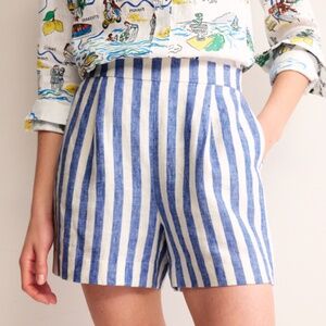 NWT BODEN Striped LINEN BLEND Pull On SHORTS w/ Pockets Womens Size 8 Blue White